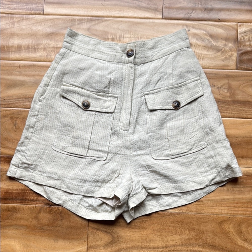 Sheike Cream Linen Blend High-Waisted Shorts